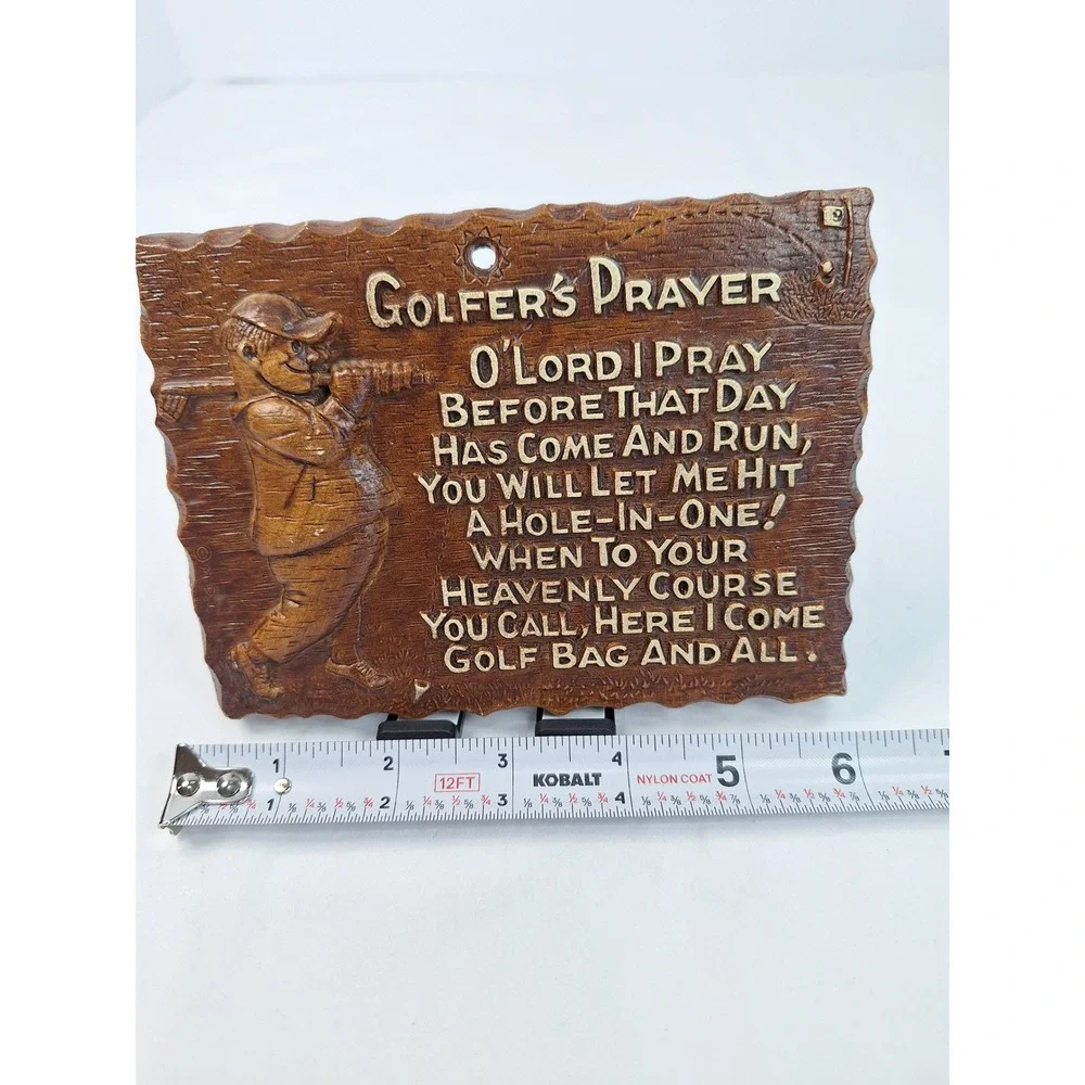 Vintage Multi Products Inc Golfers Prayer Wall Plaque Faux Wood 1236-1 USA Made